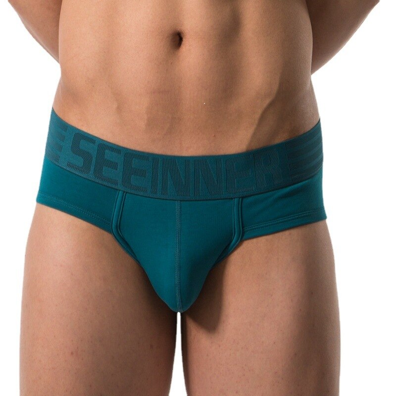 Seeinner Brand Men's Rib Cotton Wide Waist Underwear Sports Breathable  Briefs 